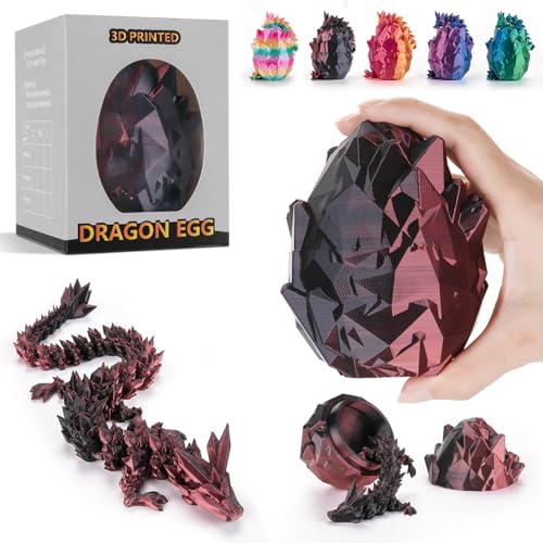 Ptyism 3D Gedrucktes Drachenei Mit Drache（Schwarz/Rot-29CM-Drache） 3D-Gedrucktes Ei丨Dragon Egg,Drachen Ei für Kinder Erwachsene Heim Büro Schreibtischspielzeug von Ptyism