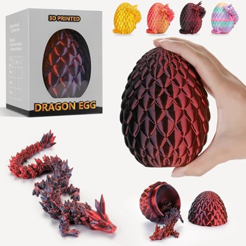 Ptyism 3D Gedrucktes Drachenei Mit Drache（Schwarz-Rot-28CM-Drache） 3D-Gedrucktes Ei丨Dragon Egg,Drachen Ei für Kinder Erwachsene Heim Büro Schreibtischspielzeug von Ptyism