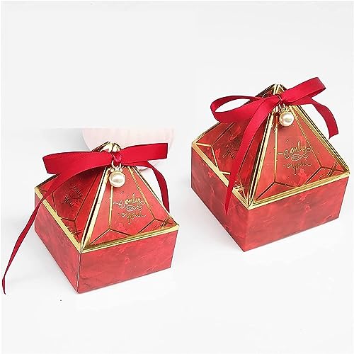 10 Stück neue Geschenkbox aus Papier, Edelsteinturm, Bonbonschachtel mit Band, Perlen, Hochzeitsgeschenk, Dekoration, Verpackung, Event- und Partybedarf (Farbe: Rot, Größe: S 7 x 7 x 8 cm, 10 Stück) ( von PuLAif