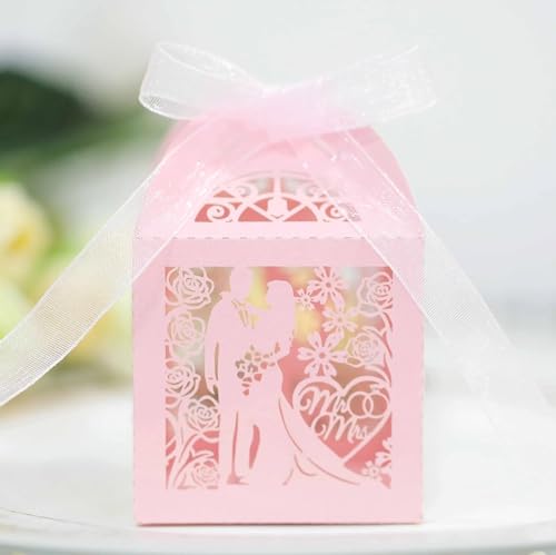 50/100/200 Stück Geschenkboxen for Hochzeit, Bräutigam, Braut, Bänder, Party, Süßigkeiten, Verpackungsbox (Farbe: 1, Größe: 50 Stück_5 x 5 x 8 cm (mit Etiketten)) ((Farbe: 6, S (Farbe: 10, Größe: 50 S von PuLAif