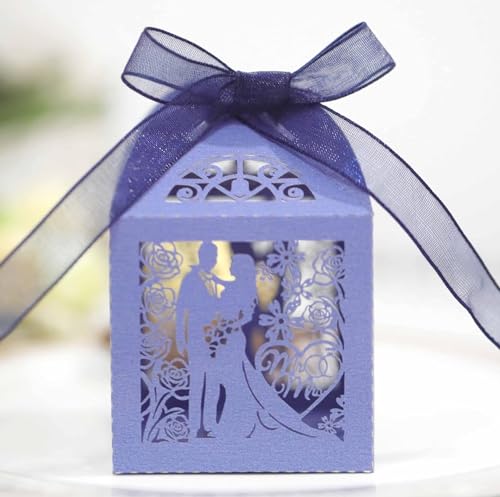 50/100/200 Stück Geschenkboxen for Hochzeit, Bräutigam und Braut, Bänder, Party, Süßigkeiten, Verpackungsbox (Farbe: 1, Größe: 50 Stück_5 x 5 x 8 cm (mit Etiketten)) ((Farbe: 6, S (Farbe: 4, Größe: 50 von PuLAif
