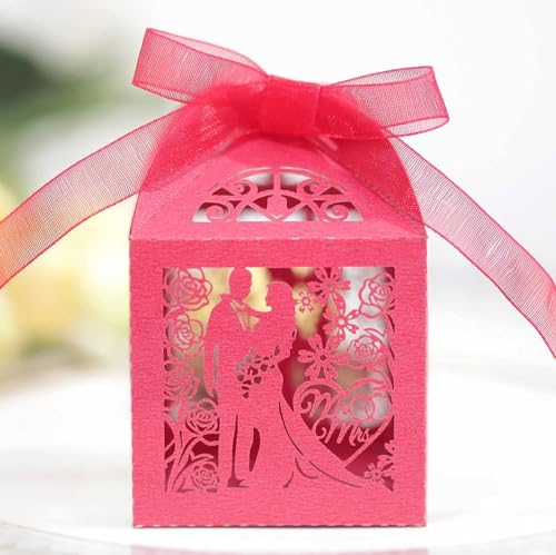 50/100/200 Stück Geschenkboxen for Hochzeit, Bräutigam und Braut, Bänder, Party, Süßigkeiten, Verpackungsbox (Farbe: 1, Größe: 50 Stück_5 x 5 x 8 cm (mit Etiketten)) ((Farbe: 6, S (Farbe: 5, Größe: 50 von PuLAif