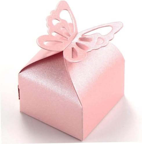 50 Stück Süßigkeitenboxen mit Schmetterlings-Krawatte, Geschenkboxen for Hochzeitsfeiern, rosa Gastgeschenke (Farbe: A, Größe: Einheitsgröße) von PULaif