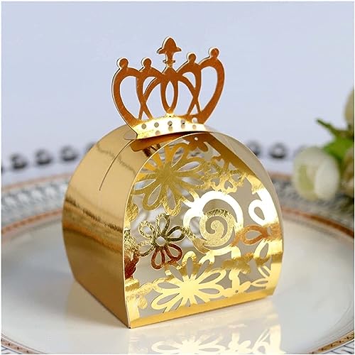 50 Stück goldene Geschenktüten for Hochzeitsfeiern, Rosenschnitt, hohl, for Süßigkeiten, Dragees, Taufe, Schokolade, Verpackungsbox, Papierbox (Farbe: goldene Rosenkrone, Größe: 50 Stück) (Farbe: Rosa von PULaif