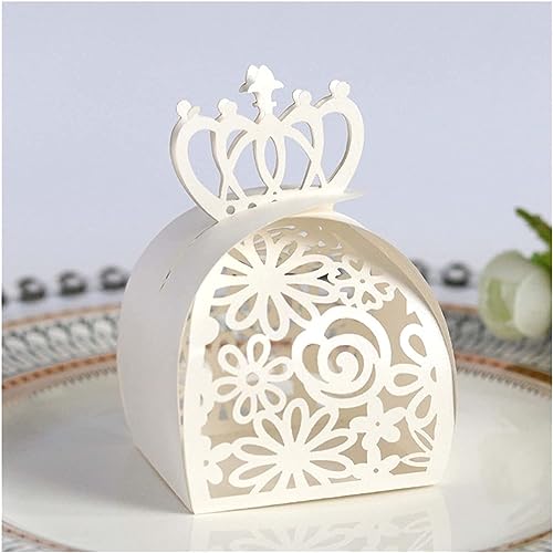 50 Stück goldene Geschenktüten for Hochzeitsfeiern, Rosenschnitt, hohl, for Süßigkeiten, Dragees, Taufe, Schokolade, Verpackungsbox, Papierbox (Farbe: goldene Rosenkrone, Größe: 50 Stück) (Farbe: Rosa von PULaif