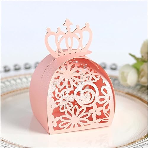 50 Stück goldene Geschenktüten for Hochzeitsfeiern, Rosenschnitt, hohl, for Süßigkeiten, Dragees, Taufe, Schokolade, Verpackungsbox, Papierbox (Farbe: goldene Rosenkrone, Größe: 50 Stück) (Farbe: Rosa von PULaif