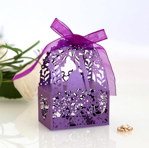 For Hochzeitsfeier-Dekoration, Süßigkeiten-Aufbewahrungsbox mit Bändern (Farbe: Blau, Größe: 50 Stück_4 x 4 x 7 cm) (Farbe: Weiß, Größe: 50 Stück-4 x 4 x 7 cm) (Farbe: Blau (Größe: Dunkelviolett) von PuLAif
