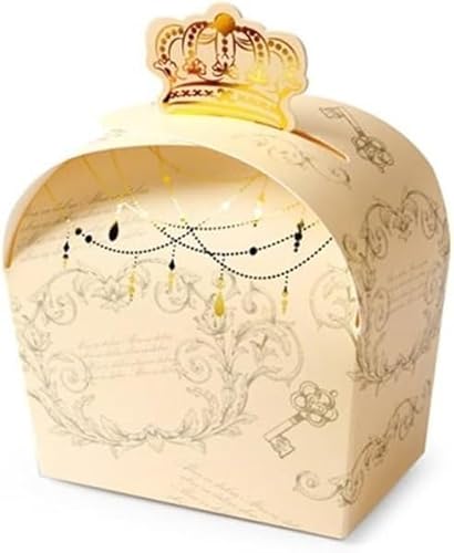PuLAif Bronzing Crown Geschenkbox, faltbar, for Hochzeitsfeiern, Bonbonfarben, kleine Schmuckpapierbox (Farbe: Pink, Größe: 50 Stück_8,5 x 5 x 9,5 (Farbe: Pink, Größe (Farbe: Gelb, Größe: von PuLAif