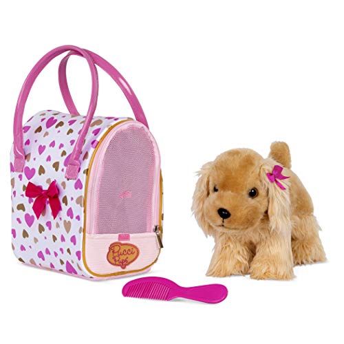 Pucci Pups Cocker Spaniel Kuscheltier Hund in Handtasche mit Zubehör – Plüschtier Welpe in Herzchenmuster Tasche – Spielzeug für Kinder ab 2 Jahre von Pucci Pups