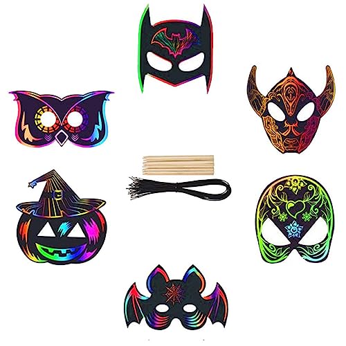 Puco 12-teiliges Set Scratch-Arts Scratch Paper Mask Multi-Style-Design-Gesichtsmasken für die Geburtstagsfeier von Tieren Halloween Dress-Up Scratch Paper Mask von Puco