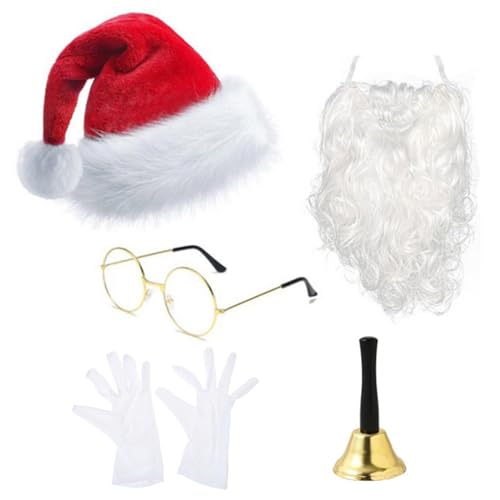 Weihnachtsmann Kleidungsset Plüsch Weihnachtsmütze Und Weißer Bart Brille Und Handschuhe Weihnachtskostüm Zubehör Sets Weihnachtsmütze von Puco