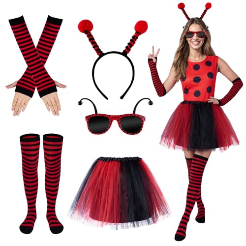 Puddry Marienkäfer Kostüm Damen Erwachsene, Ladybird Tutu Rock+Marienkäfer Haarreif+Marienkäfer Brille +Marienkäfer Handschuhe +Marienkäfer Gestreiften Focken für Faschingskostüme Karneval Halloween Puddry Marienkäfer Kostüm Damen Erwachsene, Ladybird Tutu Rock+Marienkäfer Haarreif+Marienkäfer Brille +Marienkäfer Handschuhe +Marienkäfer Gestreiften Focken für Faschingskostüme Karneval Halloween von Puddry