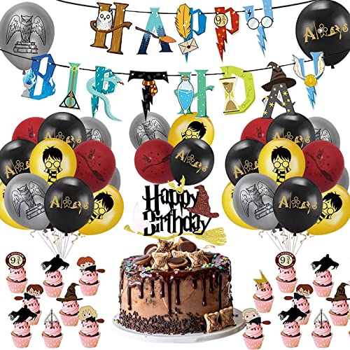 Luftballons Geburtstag Zauberer, 46 Zauberer Kinder Deko, Themenparty Zubehör, Inklusive Banner Luftballons Kuchen Cupcake Topper Birthday Party für 3 Jahre Jungen Mädchen Schulfans Gastgeschenke von Puduoy