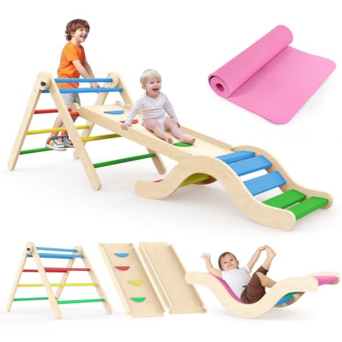 Montessori Indoor Spielset: 7-in-1 Klettergerüst mit Rutsche, Bogen & Matte für Kleinkinder und Kinder (1-3 Jahre) (Colorful) von Puecrof