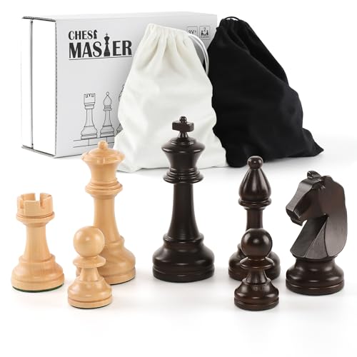 Schachfiguren Holz Set – 32 handgefertigte Turnierfiguren aus Naturholz mit 9,5 cm König– Luxus Staunton Design, inkl. Aufbewahrungsbeutel (ohne Schachbrett) von Puecrof
