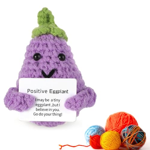 Positive Aubergine, Lustige Positive Aubergine Puppe mit Positiver Energiekarte, Inspirational Aubergine Pocket Hug, Handmade Strickwolle Aubergine Puppe Geschenke für Freunde Positive Aubergine, Lustige Positive Aubergine Puppe mit Positiver Energiekarte, Inspirational Aubergine Pocket Hug, Handmade Strickwolle Aubergine Puppe Geschenke für Freunde von Puedno