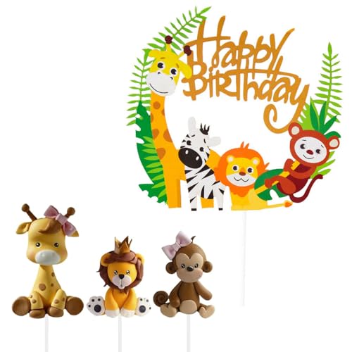 Waldtiere Tortendeko, 4 Stück Geburtstag Dschungel Tiere, Happy Birthday Cake Topper Zoo Safari für Junge Mädchen Waldtiere Tortendeko, 4 Stück Geburtstag Dschungel Tiere, Happy Birthday Cake Topper Zoo Safari für Junge Mädchen von Puedno