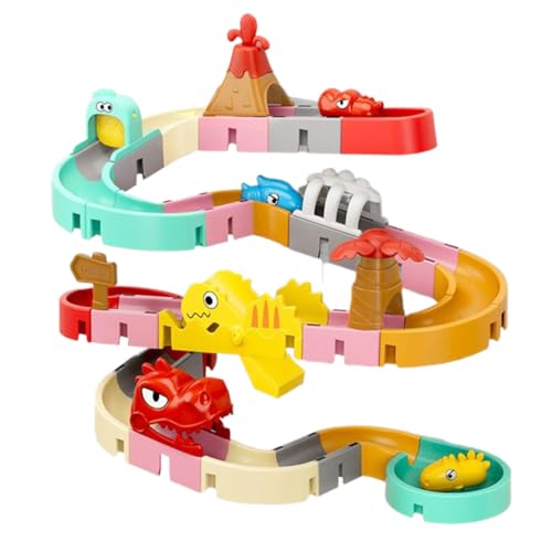 Pufei Dinosaurier Badspielzeug 43 Stcs DIY-Wasserrutschen mit 3 Dino für Kinder im Alter von 3-6 von Pufei