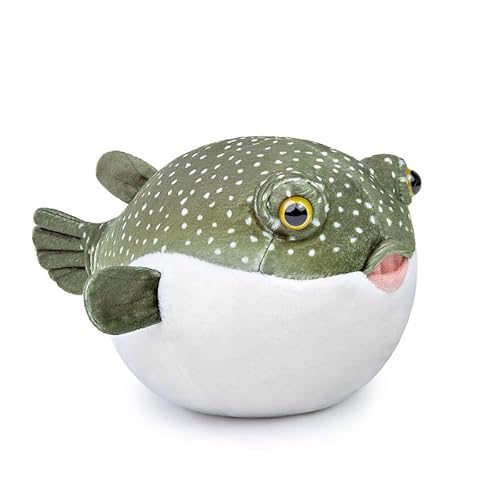 PuffPurrs Kugelfisch Plüschtier, Fisch Stofftier, Geschenk für Kinder, Fisch 7 Zoll grün, Spielzeug für Jungen und Mädchen, Babygeschenk, Cry Babies, Wohnkultur, Kuscheltier von PuffPurrs