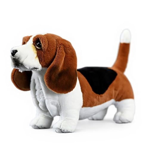 PuffPurrs Lebensecht Basset Hound Plüschtier, Realistische Lange Hängeohren Kurze Beine Stofftierspielzeug, Süßer Länglicher Körper Hundegeschenk, 30 cm von PuffPurrs