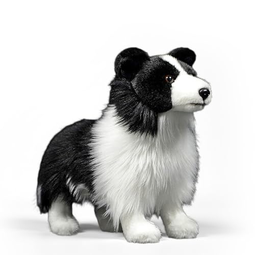 PuffPurrs Lebensechter Border Collie Plüsch, Realistisches Schwarz-Weiß Schäferhund Kuscheltier, Niedliches Hochintelligentes Geschenk, 28 CM/11 Zoll von PuffPurrs