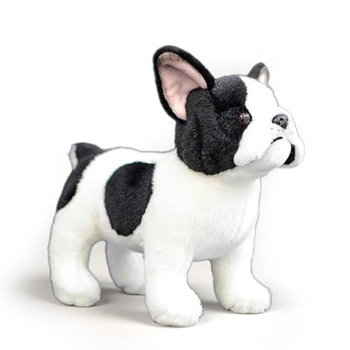 PuffPurrs Lebensechter Französischer Bulldogge Plüsch, Realistisches Schwarz-Weiß Frenchie Kuscheltier, Niedliches Treues Begleiter Geschenk, 26 CM/10 Zoll von PuffPurrs