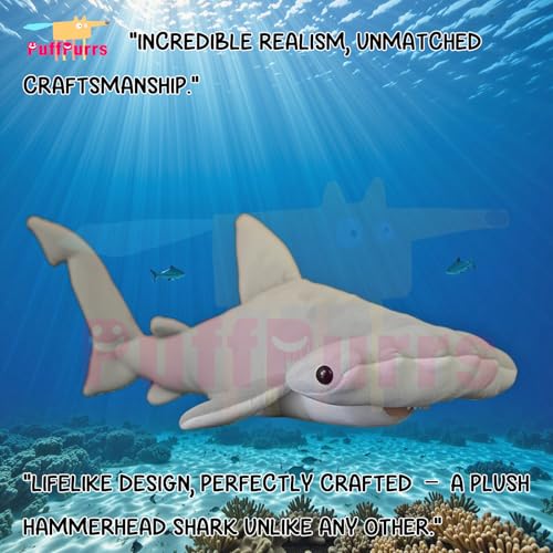 PuffPurrs Lebensechter Hammerhai Plüsch, Realistisches Sphyrna Kuscheltier, Einzigartiges Marinebiologie Geschenk, 15 Zoll von PuffPurrs