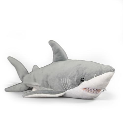 PuffPurrs Lebensechter Weißer Hai Plüsch, Realistisches Carcharodon carcharias Kuscheltier, Einzigartiges Ozeanprädator Geschenk von PuffPurrs