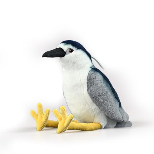 PuffPurrs Lebensechtes Nachtreiher Plüschtier, Realistischer Schwarzkronen-Nachtreiher Teddy, Rote Augen Watvogel Einzigartiges Kissen-Geschenk, 24 cm von PuffPurrs