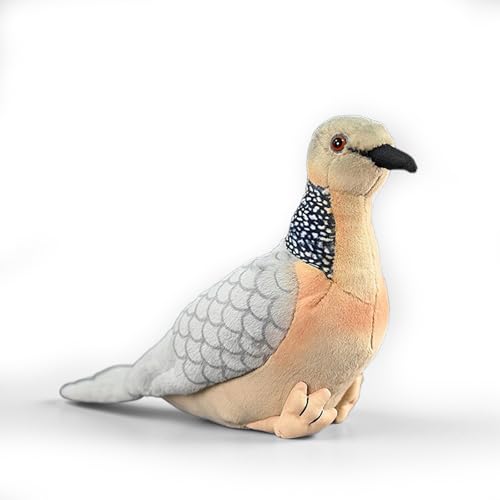 PuffPurrs Lebensechtes Perlhalstauben Plüschtier, Realistische Perlhals-Taube Teddy, Geflecktes Halsmuster Einzigartiges Kissen-Geschenk, 22 cm von PuffPurrs