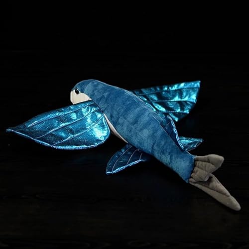PuffPurrs Realistische Fliegender-Fisch-Stofftiere - Simulation 18,5" Blauer lebensechter Fliegender Fisch Plüschspielzeug, superweiche Meerestier-Modellplüsch, Geschenke für Kinder von PuffPurrs