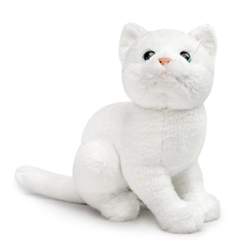 PuffPurrs Weiße Katze Plüsch, realistische weiße Katze Stofftier, niedliche sitzende 12 Zoll Plüschkatze, weiche Katzenspielzeug für Kinder von PuffPurrs
