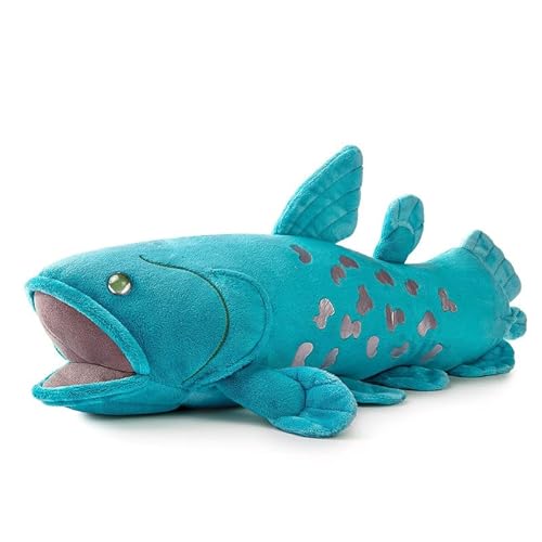 PuffPurrs Coelacanth Fisch Plüschtier - 16" Blaues Realistisches Fischspielzeug, Super Weiche Meeressimulation Coelacanth Fischpuppen Plüschgeschenk Sammlung Dekorationen für Kinder von PuffPurrs