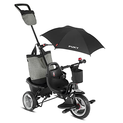 PUKY CEETY Comfort | Komfortables und sicheres Dreirad | Teleskop-Schiebestange | für Kinder ab 1,5 Jahren | mit Fußstütze | Schwarz von Puky