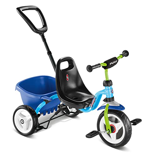 PUKY CEETY | Komfortables und sicheres Dreirad | Teleskop-Schiebestange | für Kinder ab 2 Jahren | mit Lenkerpolster | Blau-Kiwi von Puky
