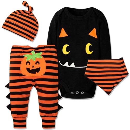 Halloween Kostüm Baby,Kürbis Kostüm Baby,My First Halloween Outfit Baby,Baby Kostüm Halloween Neugeborene Kleidung,Halloween Kostüm Baby Mädchen Jungen,HalloweenKürbis Pyjama(Schwarz,12-18months) von Puluole