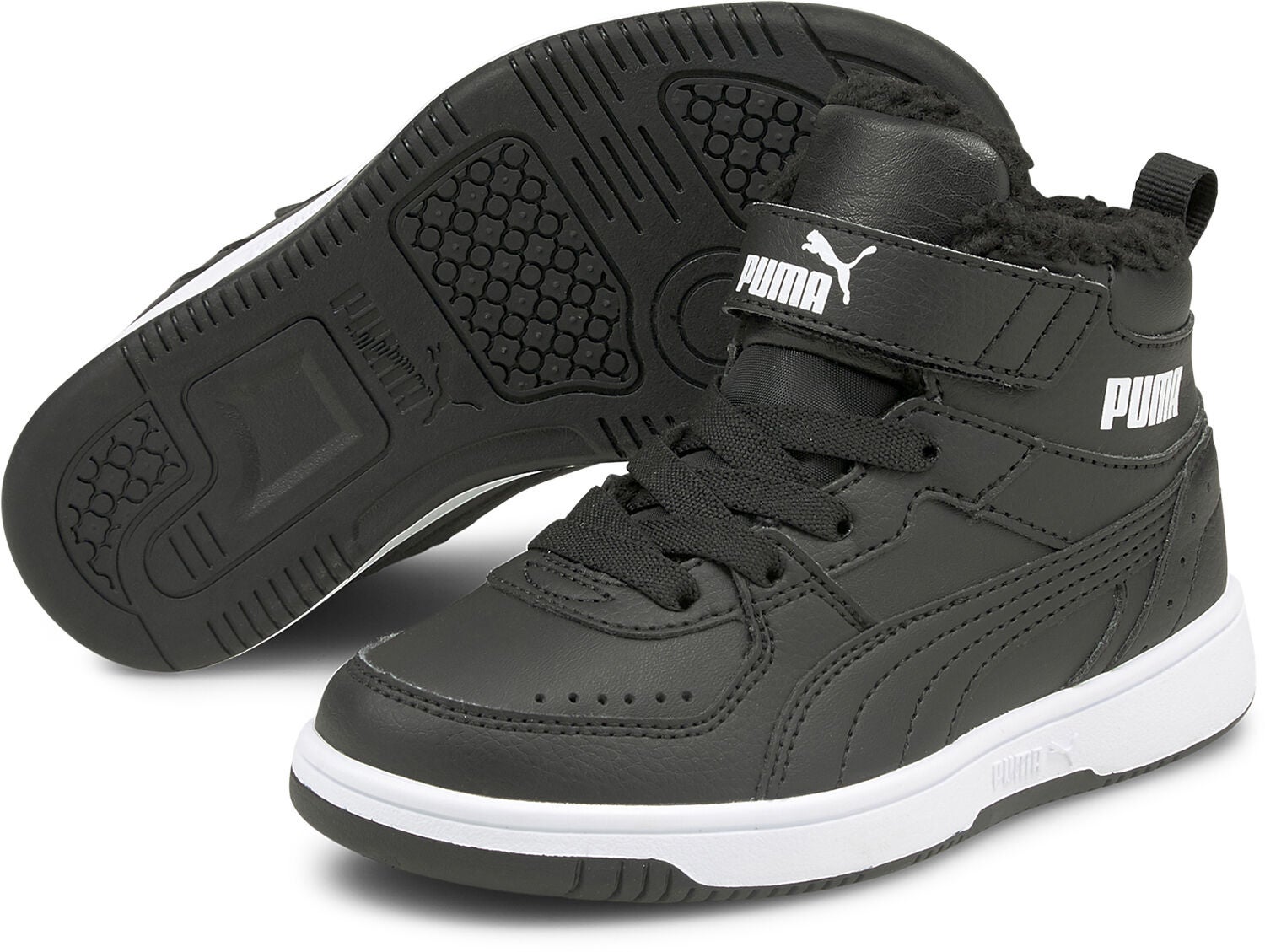 Puma Rebound Joy Fur PS Gefütterter Kinder Sneaker, Black/White, Größe 28, Kinderschuhe von Puma