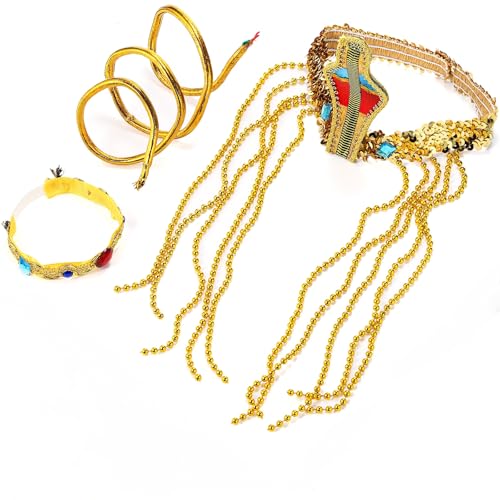 Pumtus 3 Stück Ägyptisches Kostümzubehör, Halloween-Perlen-Quasten-Kopfschmuck mit goldenem Armstulpen-Armband und oberem Armband für Frauen, Cosplay, Halloween-Kostümparty, Maskerade-Party, Normal, Pumtus 3 Stück Ägyptisches Kostümzubehör, Halloween-Perlen-Quasten-Kopfschmuck mit goldenem Armstulpen-Armband und oberem Armband für Frauen, Cosplay, Halloween-Kostümparty, Maskerade-Party, Normal, von Pumtus