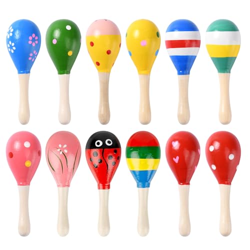 Pumwoy 12 Stück Hölzerne Maracas, Rasseln Aus Holz für Kinder, Partys und Schulen, Holz Maracas Rassel Hölzerne Handrassel Maracas, Rassel Eier (Zufällige Farbe) von Pumwoy