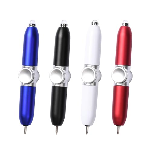 Pumwoy 4 Stück Fidget Pen Spinner Pen, Fidget Spinner Pen mit LED-Licht, Beleuchtete Spitze Stift Kugelschreiber, Fidget Stifte Schreibwerkzeug Praktischer, Fidget Stifte mit LED-Licht Anti Stress von Pumwoy