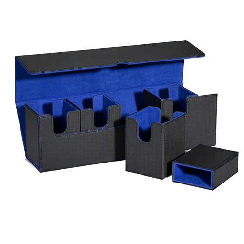 Puooifrty 1 Stück Kartenaufbewahrungsbox mit Tablett, Schwarz und Blau, PU-Deck-Hülle mit Seitlicher Lademöglichkeit, Spielkartenbox von Puooifrty