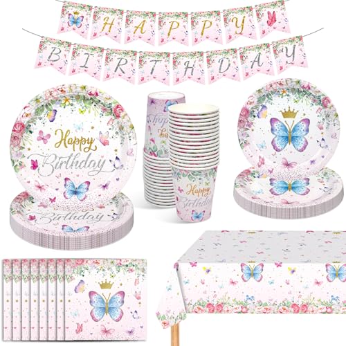 Puosike Schmetterling Partygeschirr Set, Schmetterling Deko Geburtstag, Party Geschirr für Mädchen Party Deko Kindergeburtstag, Geburtstagsdeko Pappteller Teller Tassen Servietten Tischdecke 16 Gäste Puosike Schmetterling Partygeschirr Set, Schmetterling Deko Geburtstag, Party Geschirr für Mädchen Party Deko Kindergeburtstag, Geburtstagsdeko Pappteller Teller Tassen Servietten Tischdecke 16 Gäste von Puosike