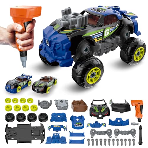 Pup Go 3-in-1 Abnehmbares Auto für Jungen mit Elektrischem Bohrer, 43 Teile Konstruktionsspielzeug LKW, Baue Dein Eigenes Auto mit Werkzeugen, STEM-Geschenk für Kinder 3 4 5 6 7 8 Jahren, Schwarz von Pup Go