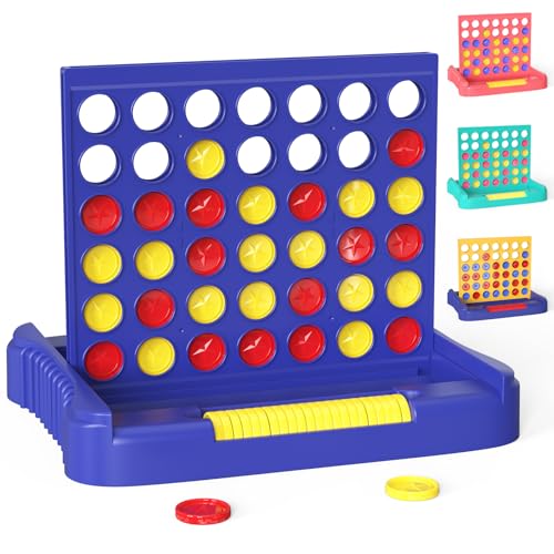 Pup Go 4 Gewinnt Blau, Familie Brettspiele für Kinder & Erwachsene ab 3 Jahren, Pädagogisches Strategiespiel Spielzeug, Tragbares Reisespiel für 2 Spieler, Faltbares Design mit 6 Ersatzchips von Pup Go