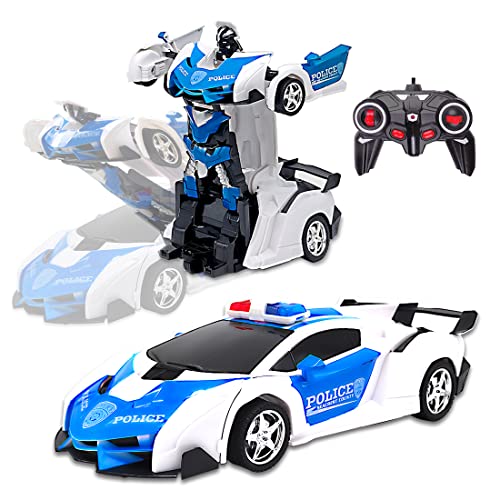 Pup Go Fernbedienung Auto Transformator Spielzeug für Kinder 3+ 4 5 6 7 8 Jahren, RC Auto, Verwandelbar in Transformatoren, Geschenk für Jungen und Mädchen (Polizei Auto) von Pup Go