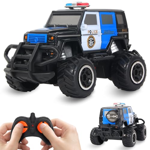 Pup Go Polizeiauto Ferngesteuert mit Licht für Kind 3-9 Jahr, Robust Polizei Auto Spielzeug Kleinkind, Mini RC Auto Monstertruck Offroad Indoor Outdoor, Weihnachten Geburtstagsgeschenk Junge, Schwarz von Pup Go