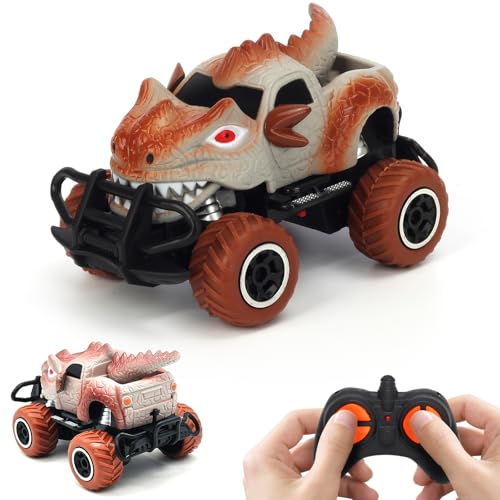 Pup Go Monster Truck Ferngesteuertes Dino Auto mit Licht für Kinder 3-9 Jahr, Robust Mini RC Auto Schnell Offroad Indoor Outdoor, Spielzeug Kleinkind Weihnachten Geburtstagsgeschenk Junge, Braun von Pup Go