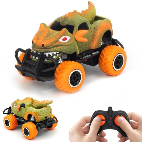 Pup Go Monster Truck Ferngesteuertes Dino Auto mit Licht für Kinder 3-9 Jahr, Robust Mini RC Auto Schnell Offroad Indoor Outdoor, Spielzeug Kleinkind Weihnachten Geburtstagsgeschenk Junge, Orange von Pup Go