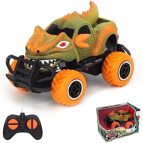 Pup Go Monster Truck Ferngesteuertes Dino Auto mit Licht für Kinder 3-9 Jahr, Robust Mini RC Auto Schnell Offroad Indoor Outdoor, Spielzeug Kleinkind Weihnachten Geburtstagsgeschenk Junge, Orange von Pup Go