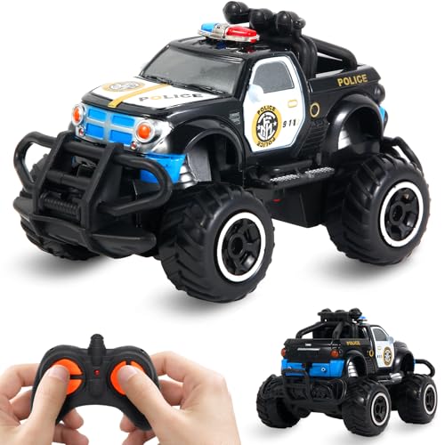 Pup Go Polizeiauto Ferngesteuert mit Licht für Kind 3-9 Jahr, Robust Polizei Auto Spielzeug Kleinkind, Mini RC Auto Monstertruck Offroad Indoor Outdoor, Weihnachten Geburtstagsgeschenk Junge, Schwarz von Pup Go